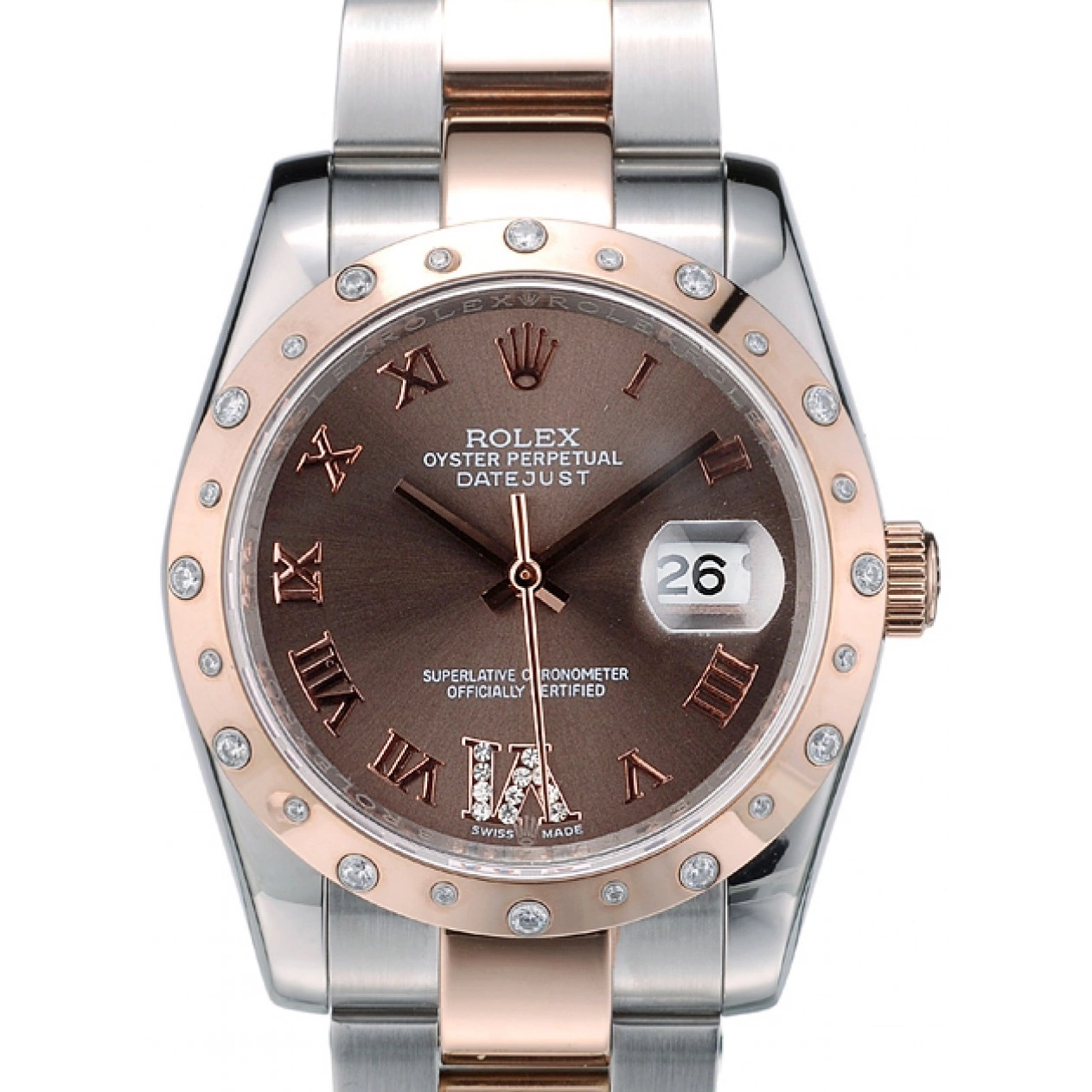 Rolex DateJust Case Plated Stainless Brushed Dial Brown Steel 41994 Diamond 0526